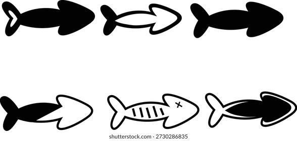 Conjunto de iconos vectoriales de peces Abstractas - Silueta y símbolos gráficos de contorno para logotipo, patrón y diseño conceptual