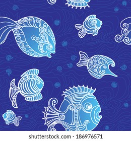 Abstract fishes in decorative style. Pattern