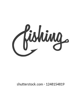 Abstract fishing logo with hook and word fishing