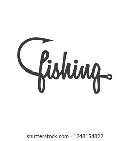 Abstract fishing logo with hook and word fishing