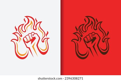 Abstract Fists and Fire Combination as Symbol of Strength. Stylish Vector Illustration.