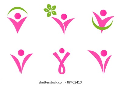 Abstract fit woman icons set isolated on white - pink and green