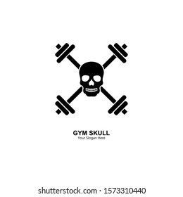 abstract fitness gym logo. with a combination design of a skull head and a barbell. modern templates. vector illustration

