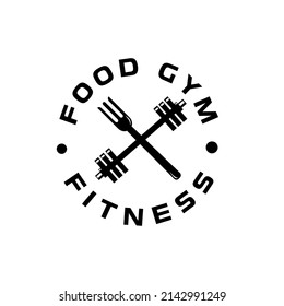 Abstract fitness logo fork food icon with barbell