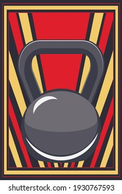 Abstract fitness themed retro design, kettlebell background illustration.