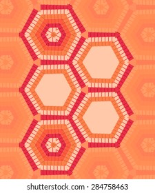 Abstract five hexagons text template of red and orange colors for design workflow