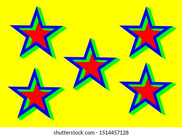 abstract  five multi colors star on yellow background