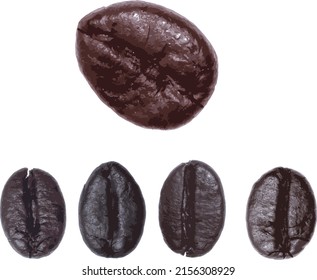 Abstract of five roasted coffee on white background.