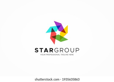 Abstract Five Star Logo. Colorful Geometric Shape Star Icon Origami Style isolated on White Background. Usable for Business and Technology Logos. Flat Vector Logo Design Template Element.