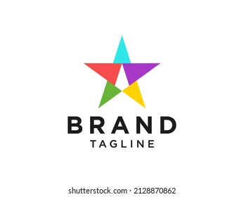 Abstract Five Star Logo. Colorful Geometric Shape Star Icon Origami Style isolated on White Background. Usable for Business and Technology Logos. Flat Vector Logo Design Template Element.