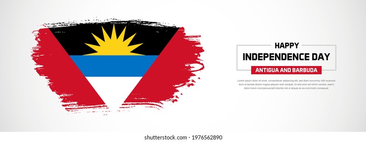 Abstract flag of Antigua and Barbuda on hand drawn brush strokes. Happy Independence Day with grunge style vector background