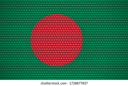 Abstract flag of Bangladesh made of circles. Bangladeshi flag designed with colored dots giving it a modern and futuristic abstract look.