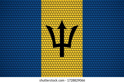 Abstract flag of Barbados made of circles. Barbadian flag designed with colored dots giving it a modern and futuristic abstract look.
