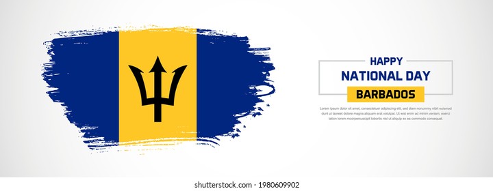 Bandera abstracta de Barbados con pinceladas hechas a mano. Feliz Día Nacional con fondo vectorial de estilo grueso