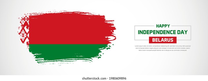 Abstract flag of Belarus on hand drawn brush strokes. Happy Independence Day with grunge style vector background