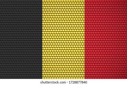 Abstrakte Flagge von Belgien aus Kreisen. Die belgische Flagge mit farbigen Punkten verleiht ihr ein modernes und futuristisches abstraktes Aussehen.