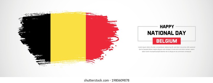 Abstrakte Flagge Belgiens auf handgezeichnet Pinselstriche. Fröhlicher Unabhängigkeitstag mit grauem Hintergrund