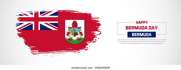 Abstract flag of Bermuda on hand drawn brush strokes. Happy Bermuda Day with grunge style vector background