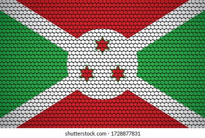 Bandera abstracta de Burundi hecha de círculos. Bandera burundesa diseñada con puntos de color que le dan un aspecto abstracto moderno y futurista.