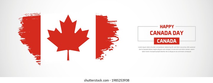 Abstract flag of Canada on hand drawn brush strokes. Happy Canada Day with grunge style vector background