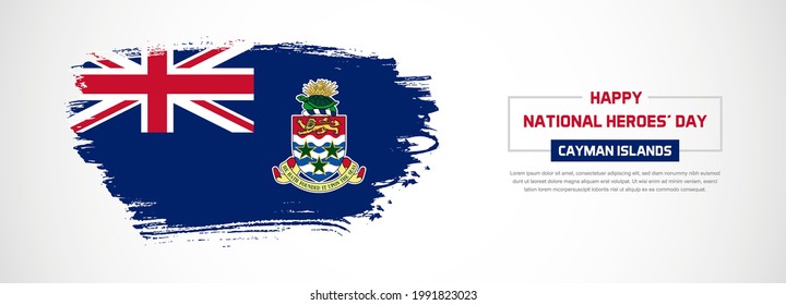 Abstract flag of Cayman Islands on hand drawn brush strokes. Happy National Heroes Day with grunge style vector background