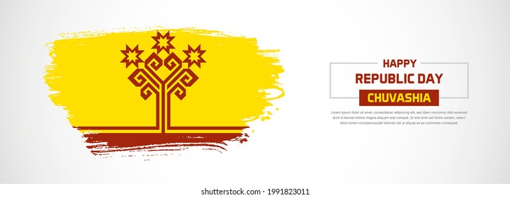 Abstract flag of Chuvashia on hand drawn brush strokes. Happy Republic Day with grunge style vector background