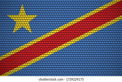 Bandera abstracta de la RDC hecha de círculos. Bandera congoleña diseñada con puntos de color que le dan un aspecto abstracto moderno y futurista.