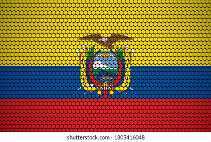 Abstract flag of Ecuador made of circles. Ecuadorian flag designed with colored dots giving it a modern and futuristic abstract look.