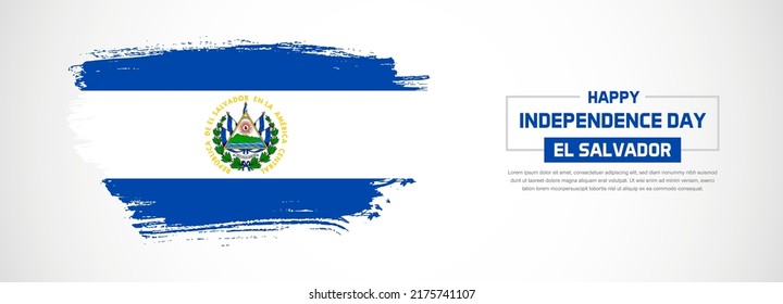 Abstract flag of El Salvador on hand drawn brush strokes. Happy Independence Day with grunge style vector background