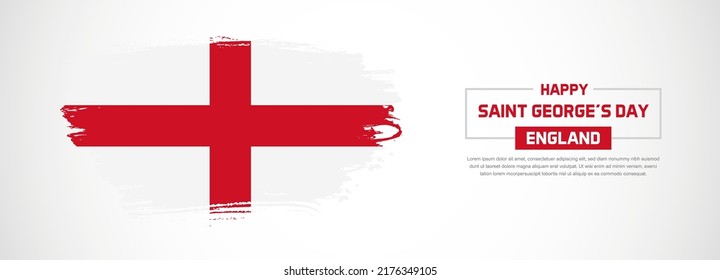 Abstract flag of England on hand drawn brush strokes. Happy saint george's  Day with grunge style vector background