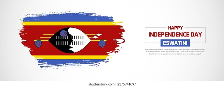 Abstract flag of Eswatini on hand drawn brush strokes. Happy Independence Day with grunge style vector background