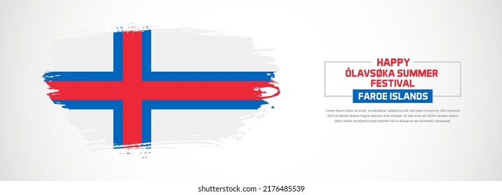 Abstract flag of Faroe Islands on hand drawn brush strokes. Happy National Day with grunge style vector background