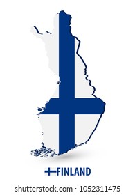 Abstract Flag Finland Map isolated on white.  High detailed vector map. Vector illustration, easy to edit.