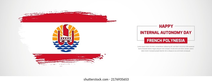 Abstract flag of French Polynesia on hand drawn brush strokes. Happy Internal Autonomy Day with grunge style vector background