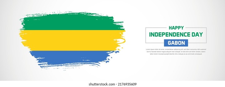 Bandera abstracta de Gabón con pinceladas hechas a mano. Feliz Día de la Independencia con fondo vectorial de estilo grueso