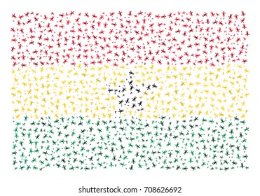Abstract Flag Of Ghana Made Of Sparse Human Icons