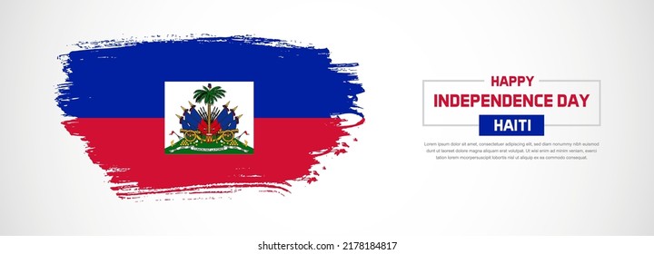 Abstrakte Flagge Haitis auf handgezeichnet Pinselstriche. Fröhlicher Unabhängigkeitstag mit grauem Hintergrund