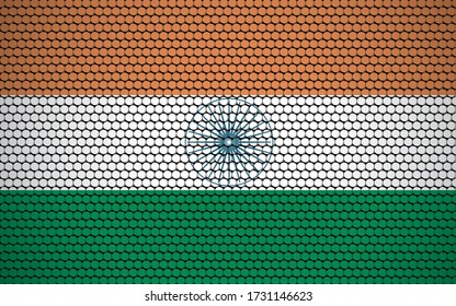 Abstract flag of India made of circles. Indian flag designed with colored dots giving it a modern and futuristic abstract look.
