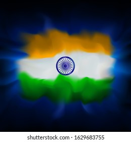 Abstract flag of India on blue sky background for celebration design. Indian patriotic template. Graphic abstract drawing background. Indian flag banner vector design