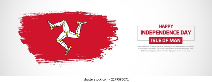 Abstrakte Flagge der Isle of Man auf handgezeichnet Pinselstriche. Happy National Day mit grauem Hintergrund