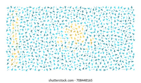 Abstract Flag Of Kazakhstan Made Of Sparse Human Icons
