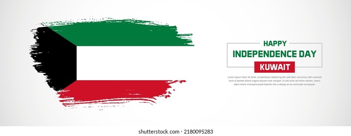 Abstract flag of Kuwait on hand drawn brush strokes. Happy Independence Day with grunge style vector background