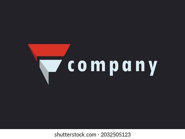 Abstract Flag Logo. Initial Letter F Linked Logo. Red and White Geometric Shape Arrow Style isolated on Dark Background. Usable for Business and Branding Logos. Flat Vector Logo Design Template.