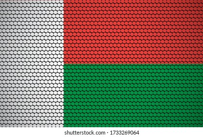 Abstract flag of Madagascar made of circles. Malagasy flag designed with colored dots giving it a modern and futuristic abstract look.