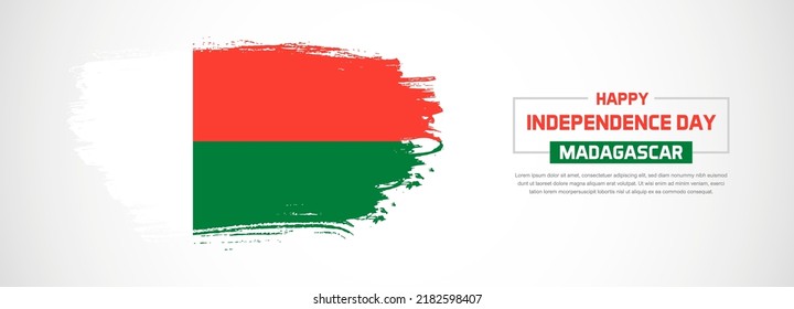 Abstract flag of Madagascar on hand drawn brush strokes. Happy Independence Day with grunge style vector background