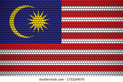 Bandera abstracta de Malasia hecha de círculos. Bandera malaya diseñada con puntos de color que le dan un aspecto abstracto moderno y futurista.