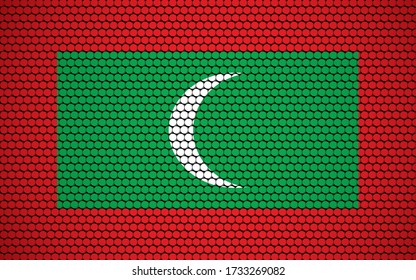 Abstract flag of Maldives made of circles. Maldivian flag designed with colored dots giving it a modern and futuristic abstract look.
