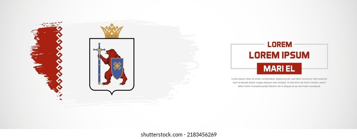 Abstract flag of Mari El on hand drawn brush strokes. Happy National Day with grunge style vector background