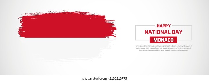 Abstract flag of Monaco on hand drawn brush strokes. Happy National Day with grunge style vector background