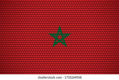 Abstract flag of Morocco made of circles. Moroccan flag designed with colored dots giving it a modern and futuristic abstract look.